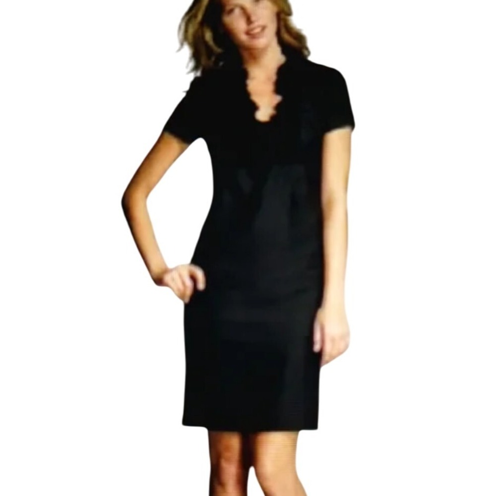 J.Crew VTGE Little Black Dress Sheath Ruffle Neck Short Sleeve Career Cocktail